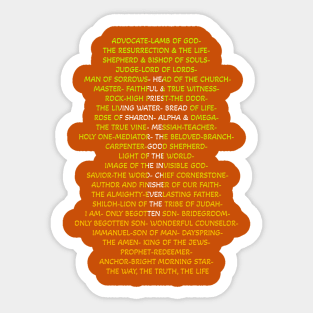 Names of Jesus - back of Tshirt Sticker